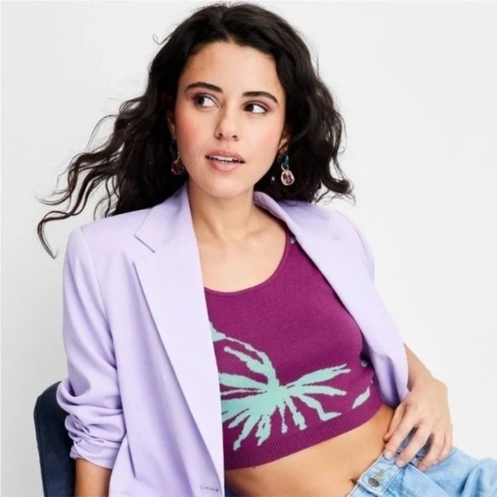 Future Collective Gabriella Karefa-Johnson Purple Tropical Print Knit Crop Xs